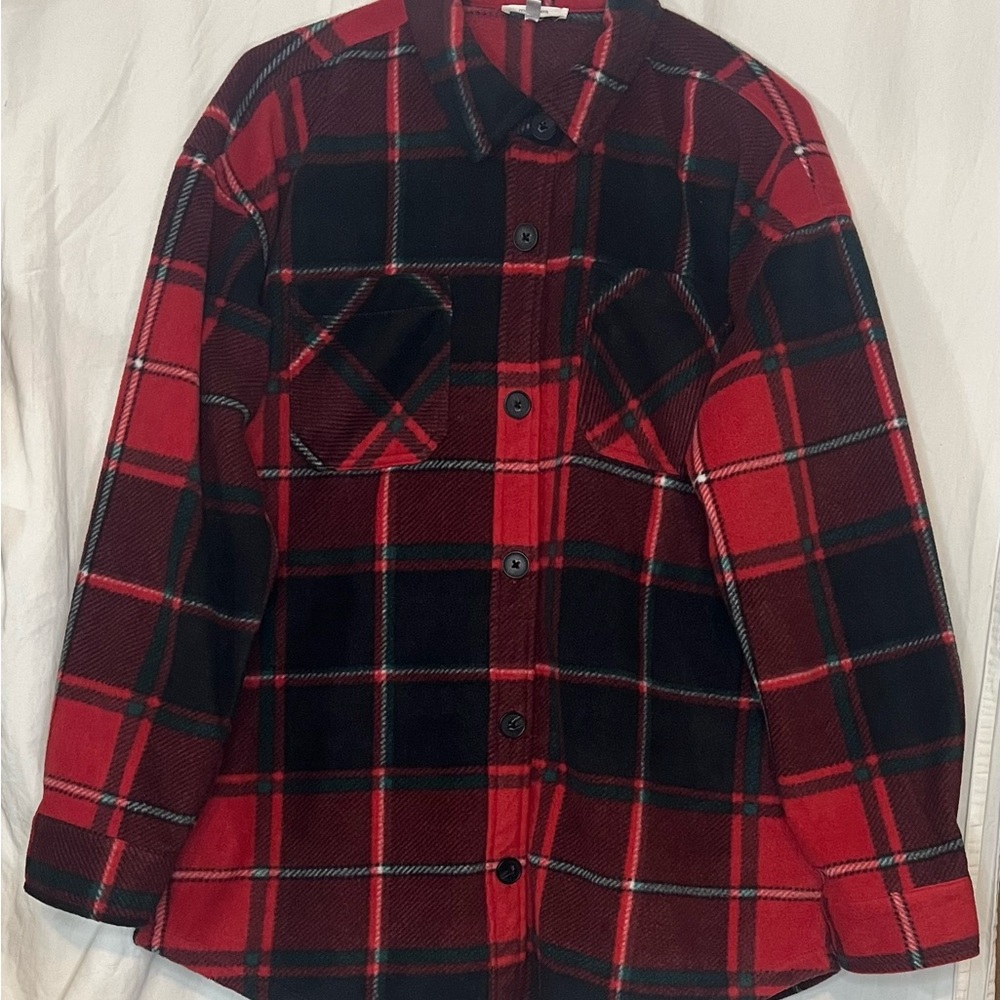 Red and Black Plaid Shirt Jacket